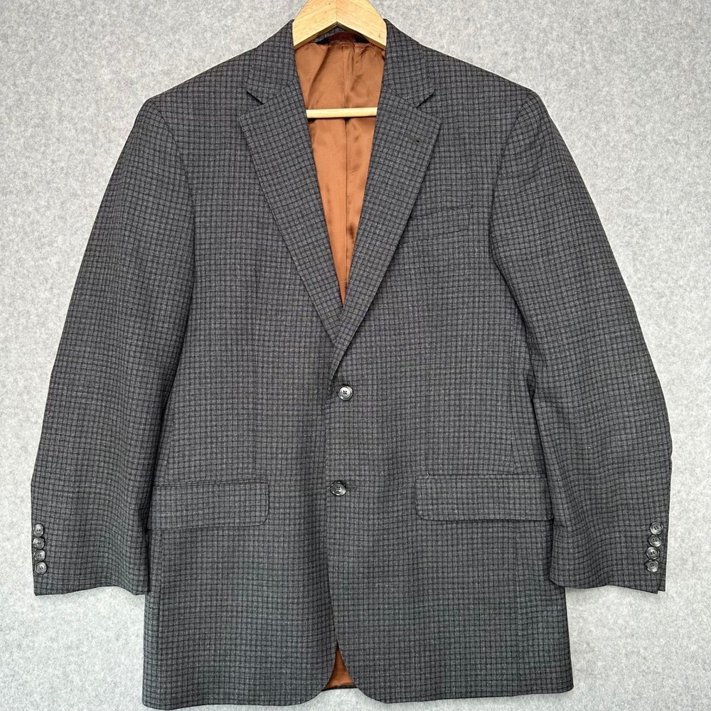 Joseph A Bank Sportcoat Mens 39R Gray Mixweave Check Blazer Wool Bemberg Lined